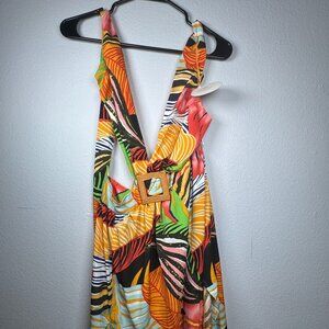 Tropical Print Halter Maxi Dress